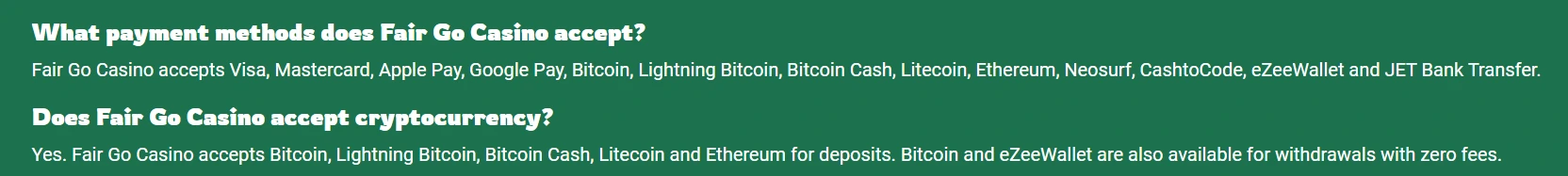 Fair Go Casino official payment-method logos relevant to deposits