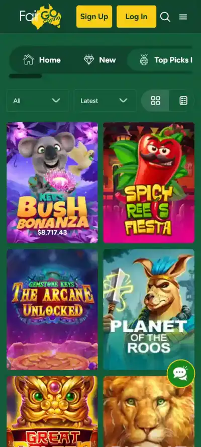 Current Fair Go Casino website shown in a mobile browser viewport